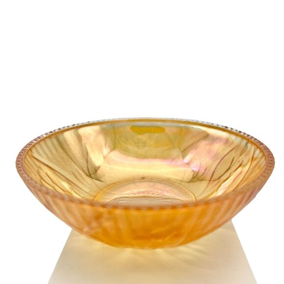 Iridescent Iris & Herringbone Marigold Compote Dish Vintage Carnival Glass 1940s - Picture 1 of 4